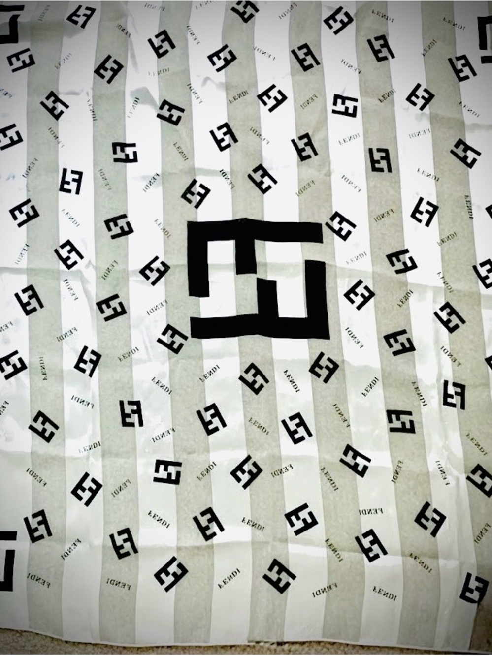 Fendi White and Black Logo Silk Scarf excellent condition